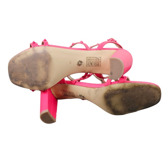 White House Black Market "Brooklyn" Pink Studded T-Strap‎ Heeled Sandals Size 8M - Picture 7 of 13